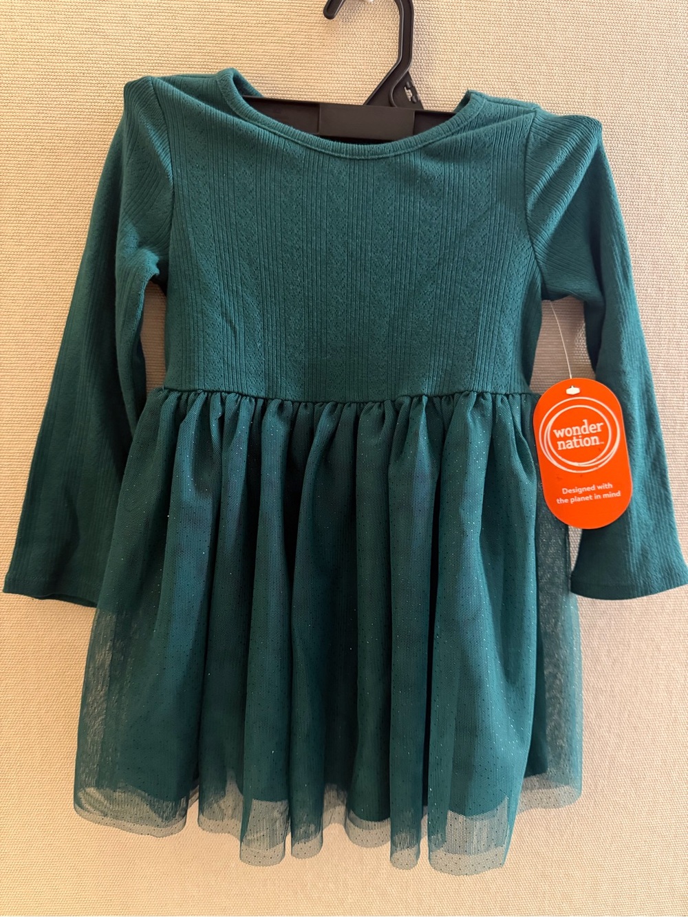 wonder nation Teal Green Long-Sleeve Tulle Party Dress